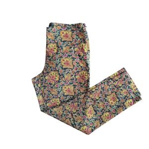 Talbots Curvy Ankle Pants Women 8 Navy Blue Pink Orange Paisley Side Zip Stretch